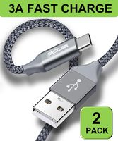 BrexLink USB C Fast Charging Cable(3A), USB C to USB A Charger (6.6ft/2 Pack), Nylon Braided Fast Charging Cord for Samsung Galaxy S10 S9 S8 Note 9, Pixel, LG V30 G6, Nintendo Switch(Grey)