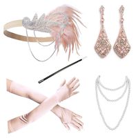 1920s Accessories Headband Necklace Gloves Cigarette Holder Flapper Costume Accessories Set for Women(ac4)