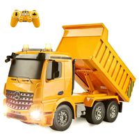 DOUBLE E Remote Control Dump Truck 1/20 Mercedes-Benz Licensed 8 Channel RC Construction Vehicles with Lights and Sounds