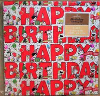 Vintage 1970s Hallmark Peanuts Gang Snoopy Pkg Gift Wrap Wrapping Paper - Birthday