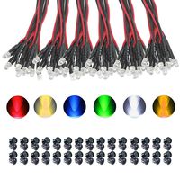 KeeYees 60Pcs 3mm Pre Wired LED Diodes Light Ultra Bright -White Warm White Red Blue Green Yellow (10PCS X 6 Colors) + 60Pcs 3mm Plastic LED Holder LED Light Mounting Holders