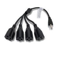 UL Listed XINYUWIN 3 Prong 1-to-4 Power Cord Splitter Cable - 20" Inches Power Extension Cord - Cable Strip Outlet Saver - 16AWG (Black)