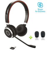 Jabra Evolve 65 Duo MS Bluetooth Headset USB Bundle | Microsoft Certified | NFC, Windows PC, MAC, Smartphone, Streaming Music, Skype, IP Communications | Includes Bonus Cushions, 6599-823-309-C-NA