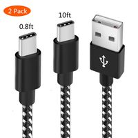 USB Type C Cable Fast Charging Cord，(2-Pack,0.8ft+10ft) Long USB-A to USB-C Charge Cord Compatible with Samsung Galaxy S10 S10E S9 S8 Plus Note 10 9 8,Moto Z,LG G8/7，3 Meters/Black