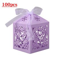 Lucky Monet 25/50/100PCS Love Heart Laser Cut Wedding Candy Gift Box Chocolate Box for Wedding Favor Birthday Party Bridal Shower with Ribbon (100pcs, Lavender)