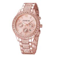 MERSDW Wristwatch, Geneva Fashion Alloy Diamond-Studded Steel Belt Three-Eye Calendar Watch Men's Business Watch Women's Clothing Table (Rose Gold)
