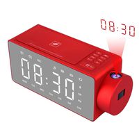 Htterino Projection Alarm Clock Bluetooth Speaker with Wireless Charging DIY Ringtone,One-Click Snooze,Bluetooth Call Speaker,FM Radio AUX, TF Card Input (Color:Red)