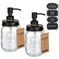Mason Jar Liquid Soap Dospenser -Rustproof Stainless Steel Replacement - Farmhouse Decor for Kitchen/Bathroom,Liquid Soap Pumps for Hand Soap,Dish Soap,Lotions/Black-2 Pack
