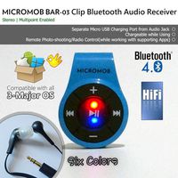 MICROMOB BAR-03 Stereo Bluetooth 4.0 Clip Audio Receiver/Adapter with Microphone, for Earphone/Headset/Speaker. Hands-Free Calls/Music. [Ideal for Smartphone/iPhone Without Audio Jack]