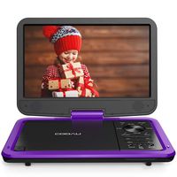 COOAU 12.5" Portable DVD Player with HD Swivel Screen, 5 Hours Built-in Rechargeable Battery, Region Free, Support USB/SD Card, 3.5mm Audio Jack, Remote Control, Resume Playback, Purple