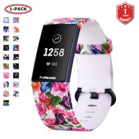 FunBand Compatible with Fitbit Charge 3 Strap Bands,Unique Elegant Floral Pattern Printed Soft Silicone Sport Adjustable Replacement Bracelet for Fitbit Charge 3 Fitness Activity Wristband
