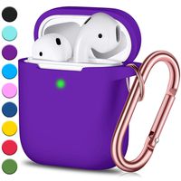 JINGCI Airpods Case, Full Protective Airpods Case Cover Silicone Airpods Case Keychain for Girls and Women, Soft Chargeable Headphone Case with Rose Gold Carabiner for Apple 2 and 1, Purple