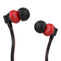 Earbuds, Vogek Tangle-Free Flat Cord Ergonomic in-Ear Headphones with Dynamic Crystal Clear Sound, Earphones with S/M/L Eartips Compatible with Samsung, Android Phone and More (Black-Red)