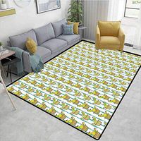 Cactus Contemporary Area Rug Large, Vertical Lined Cartoon Drawing Style Zigzag Chevron Pattern Flowers in Pots, Easy Maintenance Area Rug Living Room Bedroom Carpet(2.5'x 9')