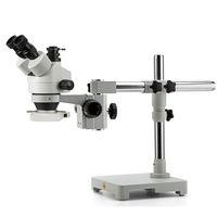 Swift S7 7X-45X Trinocular Stereo Microscope with Wide-Field 10X Eyepieces. 7X-4.5X Zoom Objective Lens, Single-Arm Boom Stand, and 56-Bulb LED Ring Light