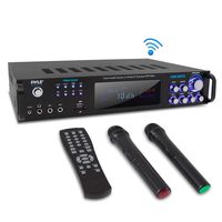 4 Channel Bluetooth Power Amplifier - 1000W Home Audio Rack Mount Stereo Receiver w/AM FM Radio, USB, Headphone, Dual Wireless Mic w/Echo for Karaoke, LED, for Speaker Sound System - Pyle PWMA1003BT