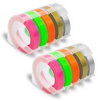 Pristar Compatible for DYMO Embossing 3D Plastic Label Tapes 9mm, Work with DYMO Label Makers LabelManager 1610, Organizer Xpress Pro, Neon Pink/Orange/Green/Clear/Gold/Silver, 3/8" x 9.8', 10-Pack