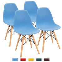 Furmax Pre Assembled Modern Style Dining Chair Mid Century Modern DSW Chair, Shell Lounge Plastic Chair for Kitchen, Dining, Bedroom, Living Room Side Chairs Set of 4(Blue)