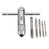 Rocaris Adjustable T-Handle Ratchet Tap Holder Wrench + 5pcs M3-M8 Machine Screw Thread Metric Plug Tap