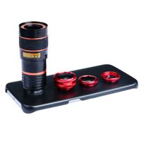 Apexel 4 in 1 Camera Lens 8x Telescope Lens/Fisheye Lens/Wide Angle Lens+Macro Lens with Back Cover Case for Samsung Galaxy S6 Edge Red