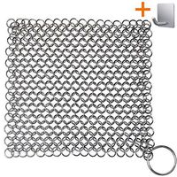 Chainmail Scrubber, Cast Iron Skillet Cleaner, KoHuiJoo 8" x 8" 316L Chainmail Scrubber Stainless Steel Chain Skillet Cleaner for Pre-Seasoned Pan Dutch Ovens Cast Iron Pans Cleaning (8"x8" Square)