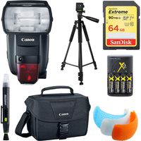 Canon 600EX II-RT Speedlite Professional Flash Bundle with Sandisk 64GB Memory Card, Flash Cover, 4X Rechargeable AA Batteries, Camera Bag, Lens Cleaning Pen and 60 Inch Tripod