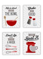 Red Retro Vintage Kitchen Wall Art Signs - Set of 4-8x10 UNFRAMED Gray, Red & White Kitchen Utensil Prints Perfect for Rustic, Modern Farmhouse, Country Decor.