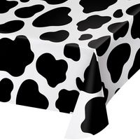 Creative Converting 329659 Cow Print Plastic Tablecover,54" x 108", 54 x 108, Black and White