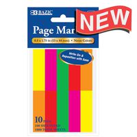 BAZIC 100 Ct. 0.5 X 1.75 Inches Neon Page Marker, 10 Pack (5143-24)