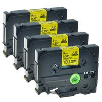 GREENCYCLE 4 Pack Replacement TZ621 TZE621 9mm Black on Yellow Label Tape Compatible for Brother Printer PTD600 Label Maker