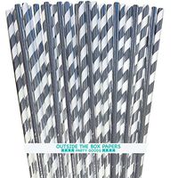 Silver Solid and Stripe Foil Paper Straws - 7.75 Inches - 100 Pack - Outside the Box Papers Brand