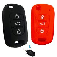 KEMANI Lots 2pcs Silicone Cover Skin Jacket Holder Chain Bag Key Fob Case For Flip Kia Sportage Optima Soul 3 Button Smart Remote Key(Black +Red)
