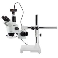 AmScope 3.5X-45X Boom Stand Trinocular Zoom Stereo Microscope with Fluorescent Ring Light and 1.3MP Camera