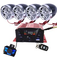 12V Motorcycle Waterproof FM USB 4 Channel 3 Inch UTV ATV Bluetooth Amplifier Sound System Audio Stereo Hand-Free Speakers Audio for iPhone/iPod/MP3 (Black&Silver)
