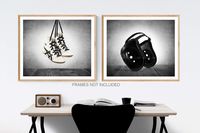 Vintage Wrestling Shoes and headgear Wall Art, Set of 2, Sports Decor, Available as print or canvas.