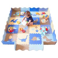 Baby Play Mat with Fence Dinosaur Style with 18 Patterns Thick (0.56") Interlocking Waterproof Foam Floor Tiles Kids Room Decor Large Mat