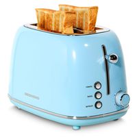 REDMOND 2 Slice Toaster Retro Stainless Steel Toaster with Bagel, Cancel, Defrost Function and 6 Bread Shade Settings Bread Toaster, Extra Wide Slot and Removable Crumb Tray, Blue, ST028