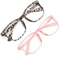 MEETSUN Blue Light Blocking Glasses, Anti Eye Strain Headache (Sleep Better),Computer Reading Glasses UV400 Transparent Lens (Leopard + Pink Frame 2 PACK/Spring Hinge, 53)