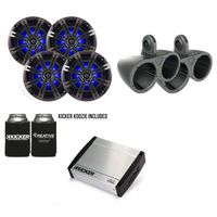 Kicker Marine Bundle with 40KXM4002 Amp+OEM Replacement LED Speakers + 12KMTED Enclosure