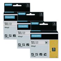 3 Pack Replace DYMO 18443 Permanent Vinyl 3/8'' Industrial Label Tapes Compatible with DYMO Rhino 4200 5200 5000 6000 Label Makers and More, Black on White, 3/8 Inch x 18 Feet