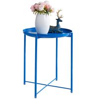 HollyHOME Tray Metal End Table, Sofa Table Small Round Side Tables, Anti-Rust and Waterproof Outdoor & Indoor Snack Table, Accent Coffee Table,（H） 20.28" x（D） 16.38", Water Bule
