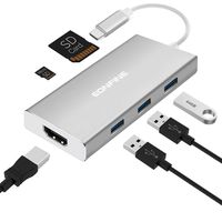 7-in-1 Type-C Hub Adapter with 3 USB 3.0 Ports, HDMI Output, Type C Charging Port, SD/Micro SD Card Reader for MacBook ChromeBook and More USB C Devices.