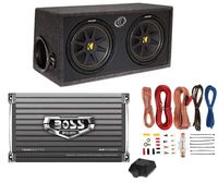 Kicker DC122 Dual 12" 600W Car Audio Subwoofers + Box + Boss 1500W Amp + Amp Kit