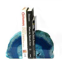 JIC Gem Teal Agate Bookends 6 to 8 Lbs Polished 1 Pair with Rubber Bumpers for Office Décor and Home Decoration