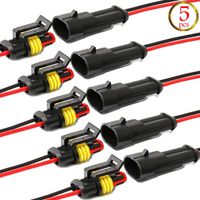 YETOR Way Car Waterproof Electrical Connector,2 pin Plug Auto Electrical Wire Connectors with Wire 16 AWG Marine for Car, Truck, Boat, and Other Wire Connections.(5 Pack)