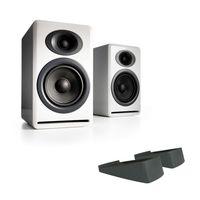 Audioengine P4 Premium Passive Bookshelf Speakers (White) with DS2 Desktop Speaker Stands (Black)