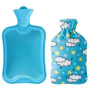 Rubber Hot Water Bottle - 1800ml Hot Water Bag, Easy to Carry Durable Great for Pain Relief, Hot and Cold Therapy, Flannel Cover, Blue