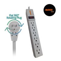 ACCL 3 Prong Surge Protector with 10 Feet Power Cord, 360 Degree Rotating Plug, 6 Horizontal Outlets, UL Listed & Gray Color Plastic Body