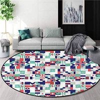 RUGSMAT Mid Century Modern Machine Washable Round Bath Mat,Pastel Funky Shapes Coffee Table Mat Non-Skid Living Room Carpet Round-71
