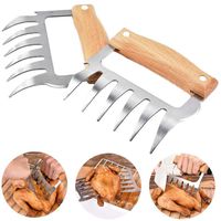 Emoly 2 Pack Meat Handler Shredder Claws - Wood Stainless Steel BBQ Pulled Pork Paws 3 in 1 Meat Carving Fork with BPA Free for Shredding Handing Carving Food (Wood Color)